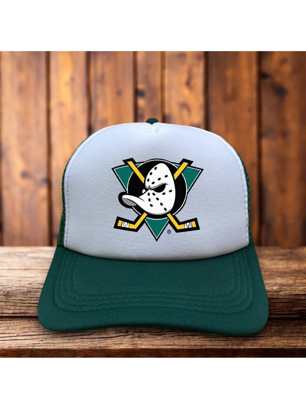 Anaheim Ducks Mens Trucker Hat Green Snapback Retro Hockey Logo Baseball Cap